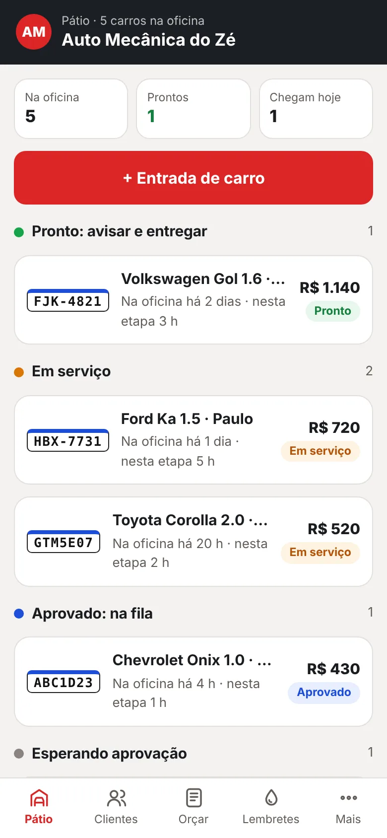 Pátio do Omnia Oficina com os carros por etapa